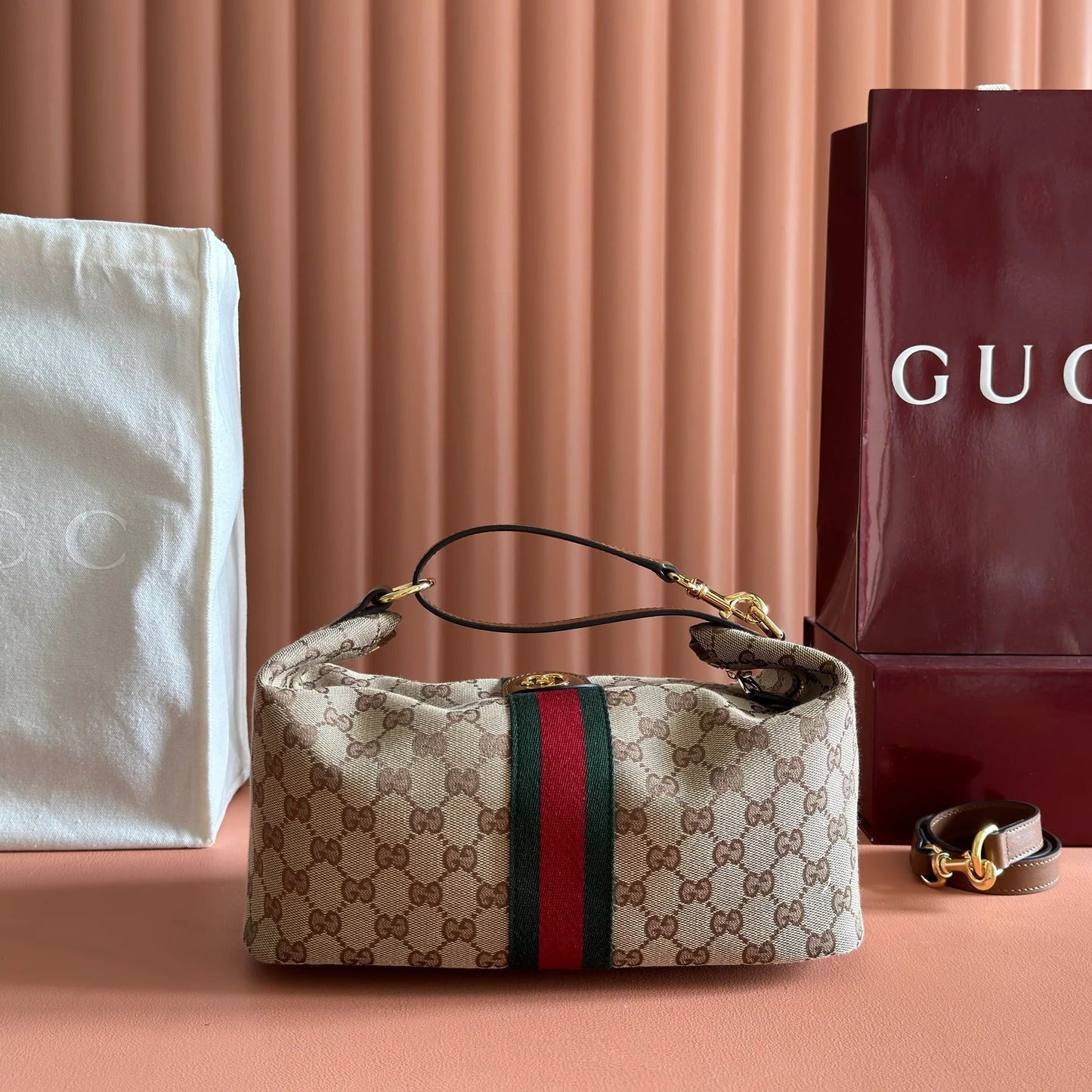 Gucci 2026 Vanity Top Handle Bag 27.5cm Ebony Dark Brown Canvas Leather 277178