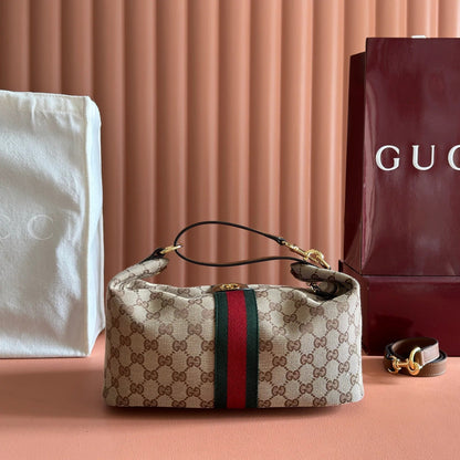 Gucci 2026 Vanity Top Handle Bag 27.5cm Ebony Dark Brown Canvas Leather 277178