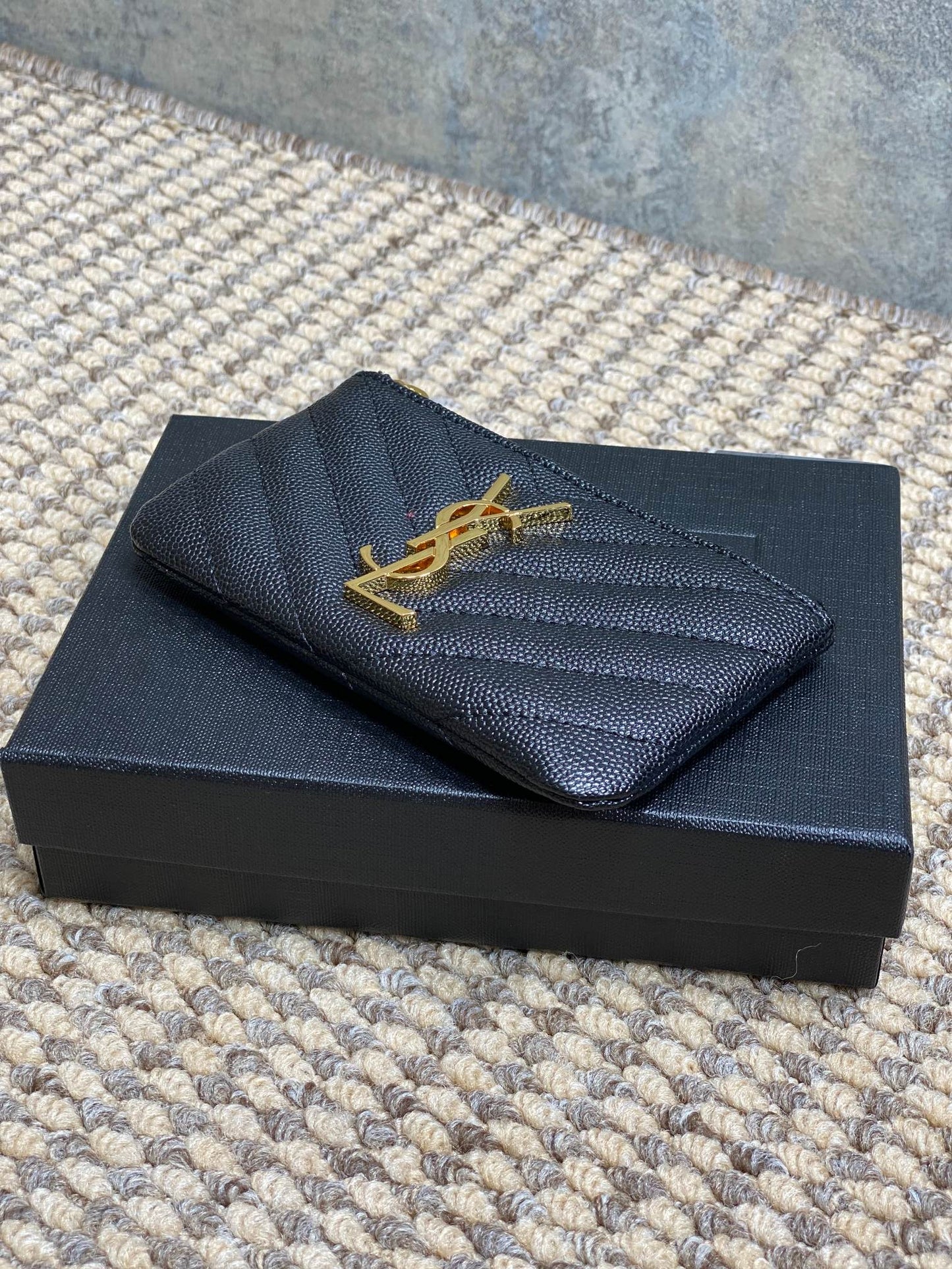 YSL Hook & Chain Zipper Coin Purse Caviar Cowhide GHW