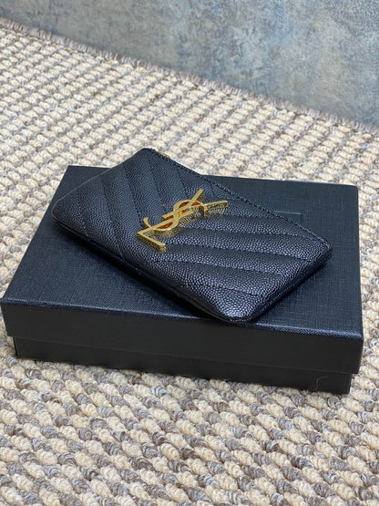 YSL Hook & Chain Zipper Coin Purse Caviar Cowhide GHW