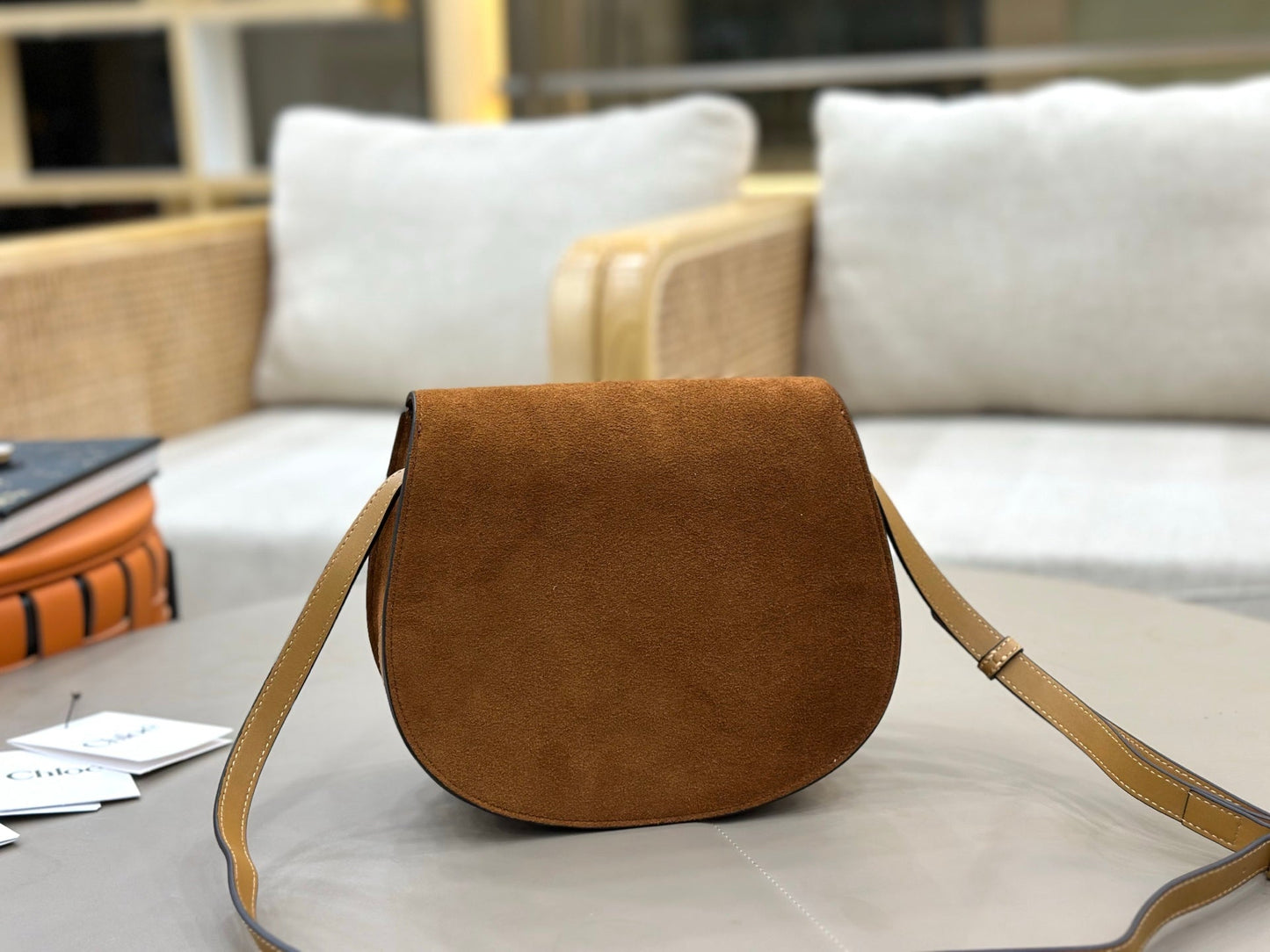 Chloe Marcie Saddle Bag Camel Suede 281245