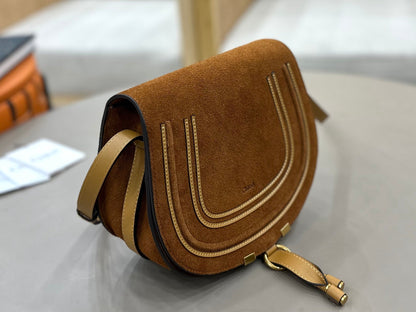 Chloe Marcie Saddle Bag Camel Suede 281245