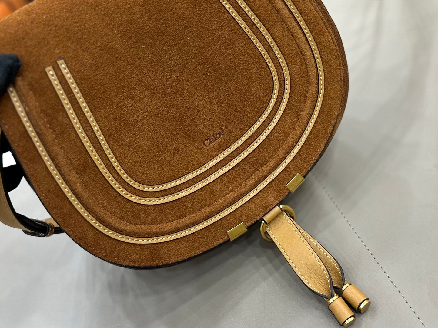 Chloe Marcie Saddle Bag Camel Suede 281245