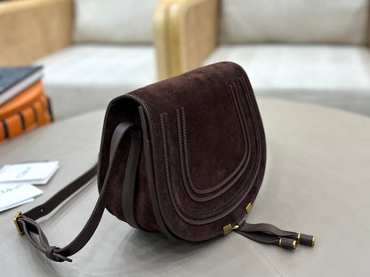 Chloe Marcie Saddle Bag Brown- Red Suede 281239