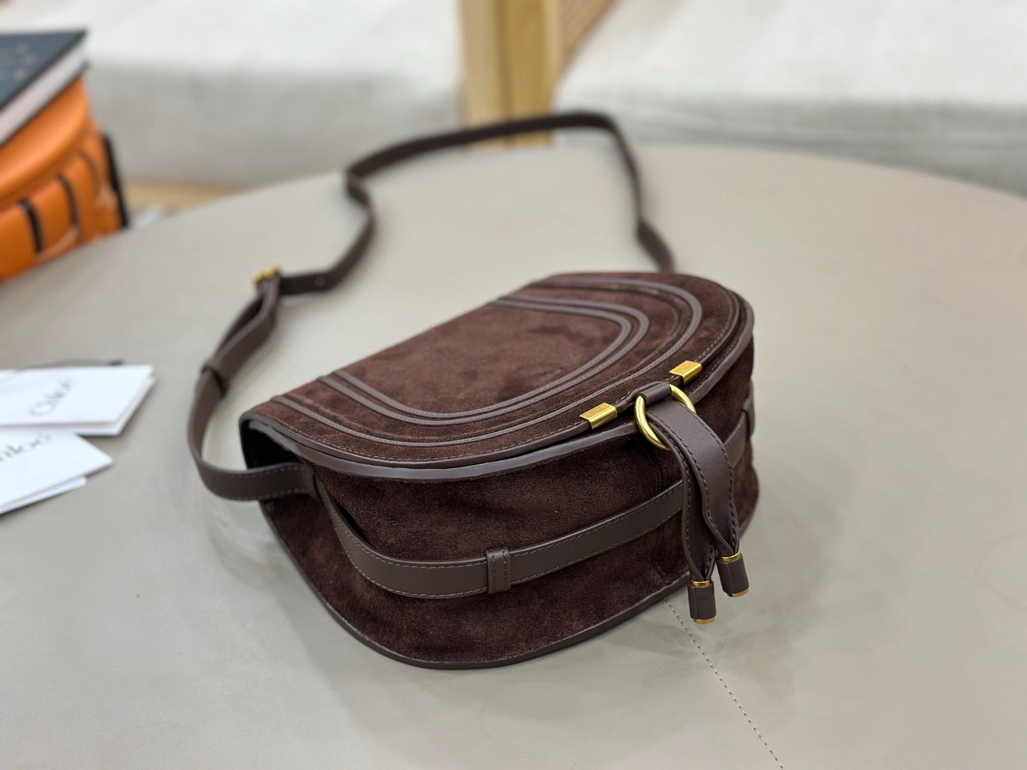 Chloe Marcie Saddle Bag Brown- Red Suede 281239