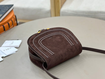 Chloe Marcie Saddle Bag Brown- Red Suede 281239