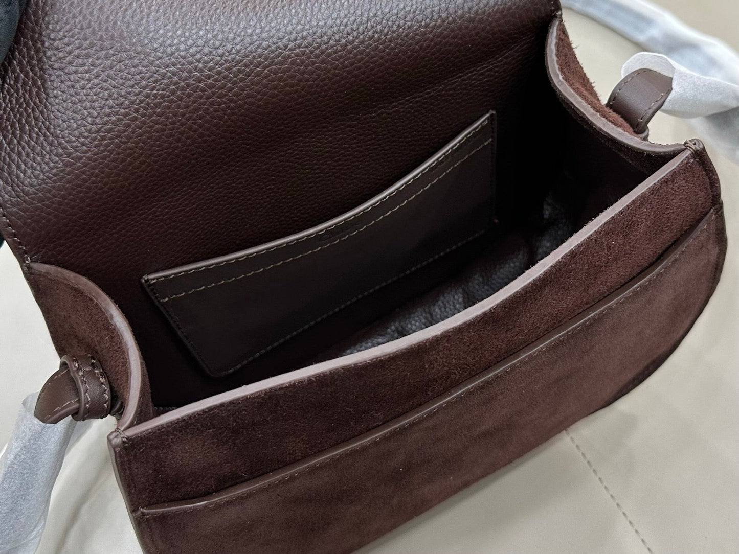 Chloe Marcie Saddle Bag Brown- Red Suede 281239