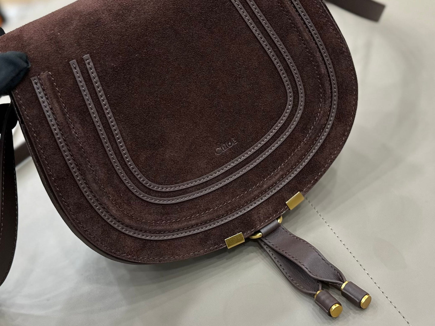 Chloe Marcie Saddle Bag Brown- Red Suede 281239