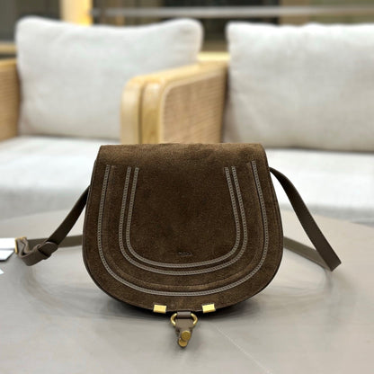 Chloe Marcie Saddle Bag Taupe Suede 281232
