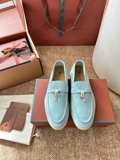 Loro Piana Summer Charms Walk Suede Loafers - Sky Blue
