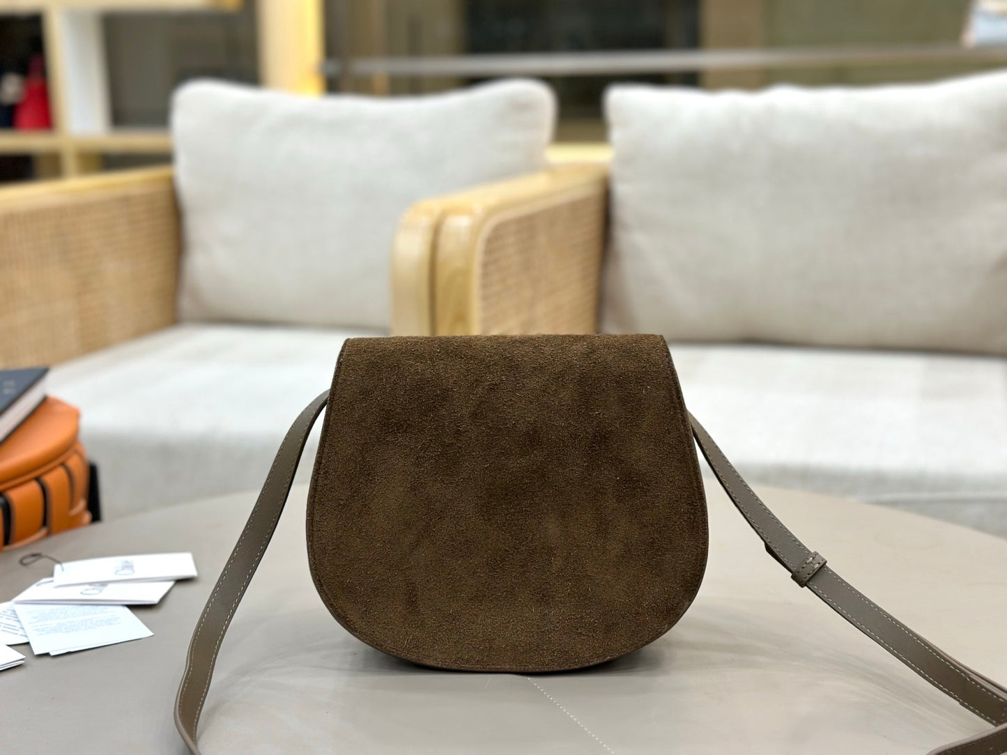 Chloe Marcie Saddle Bag Taupe Suede 281232