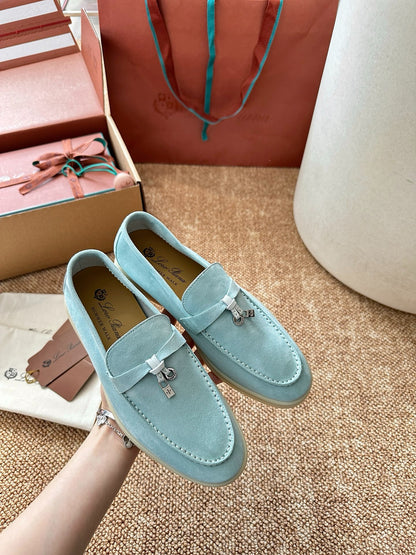 Loro Piana Summer Charms Walk Suede Loafers - Sky Blue