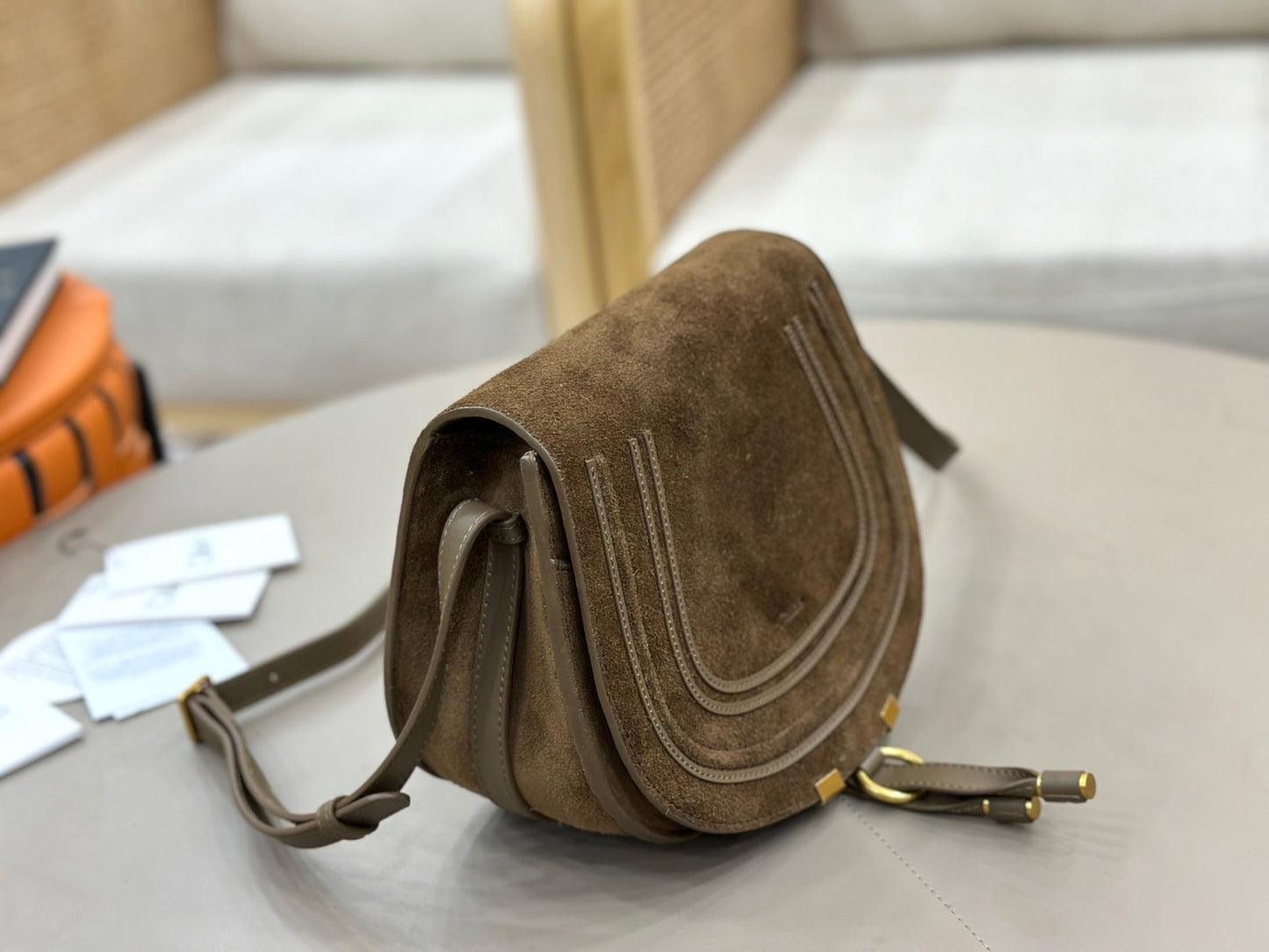 Chloe Marcie Saddle Bag Taupe Suede 281232