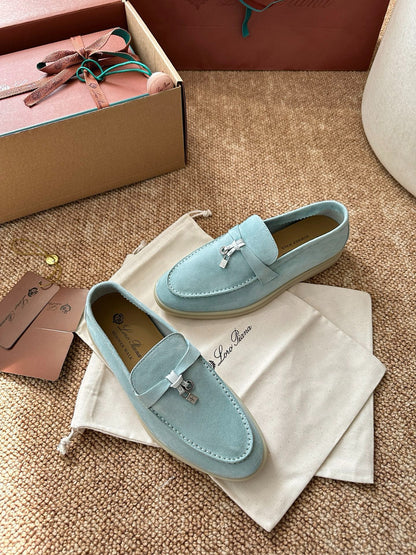 Loro Piana Summer Charms Walk Suede Loafers - Sky Blue