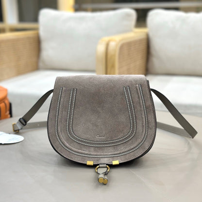Chloe Marcie Saddle Bag Grey Suede 281226