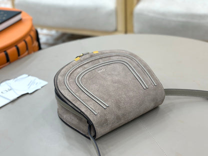 Chloe Marcie Saddle Bag Grey Suede 281226