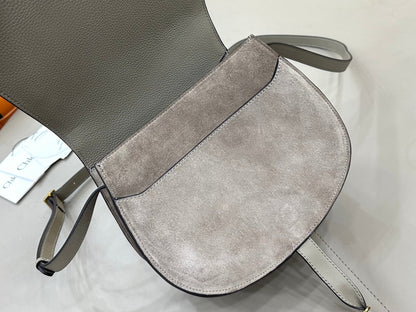 Chloe Marcie Saddle Bag Grey Suede 281226