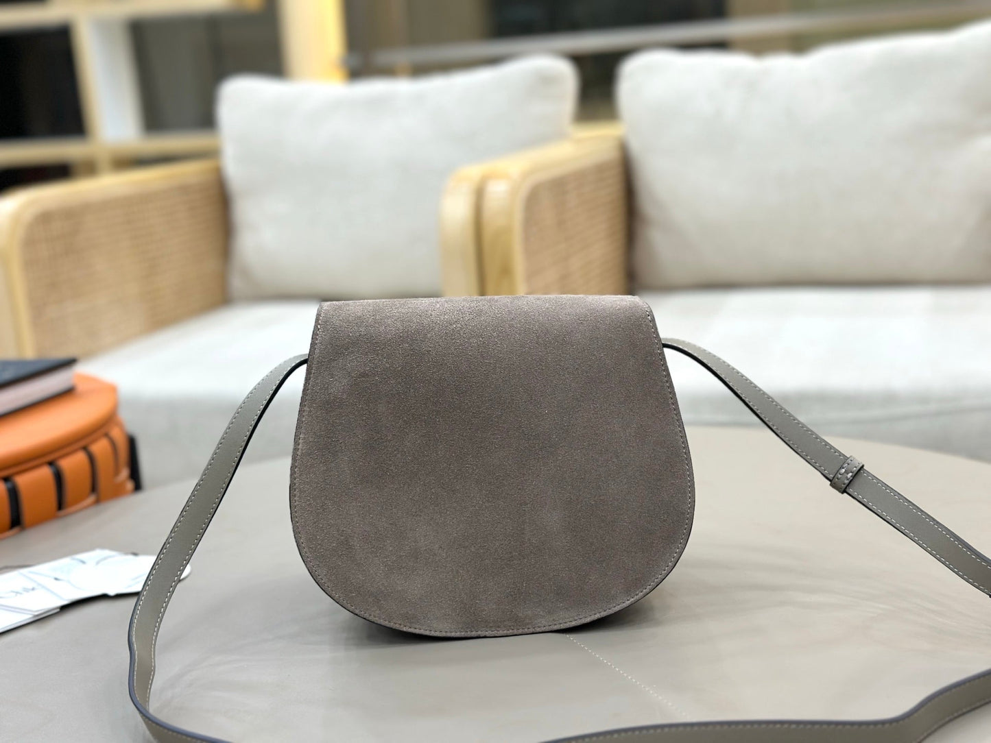 Chloe Marcie Saddle Bag Grey Suede 281226