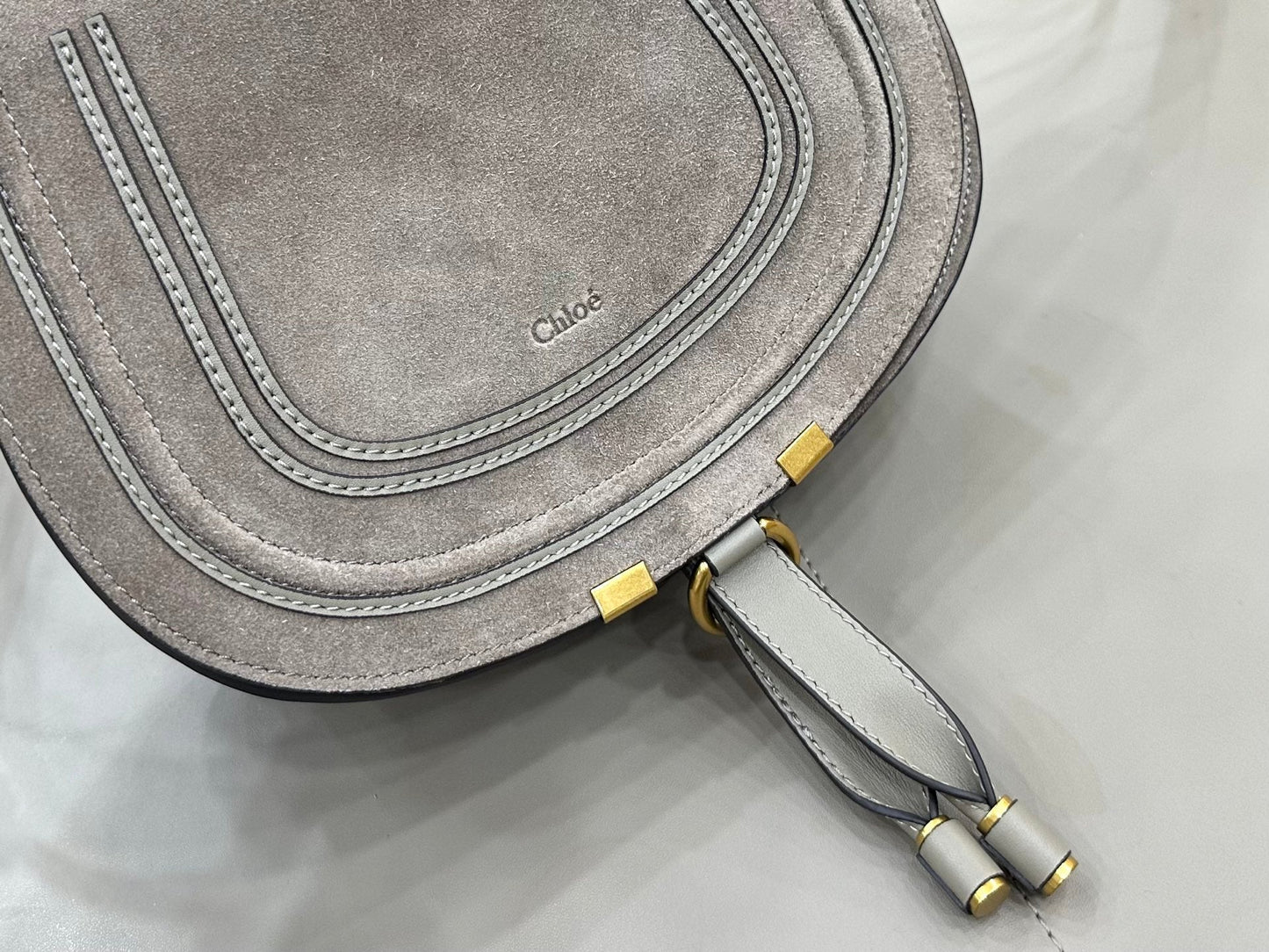 Chloe Marcie Saddle Bag Grey Suede 281226