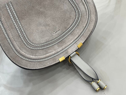 Chloe Marcie Saddle Bag Grey Suede 281226