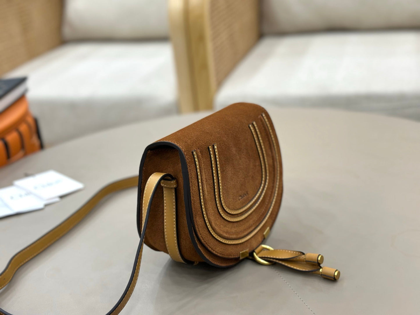 Chloe Small Marcie Saddle Bag Camel Suede 281242