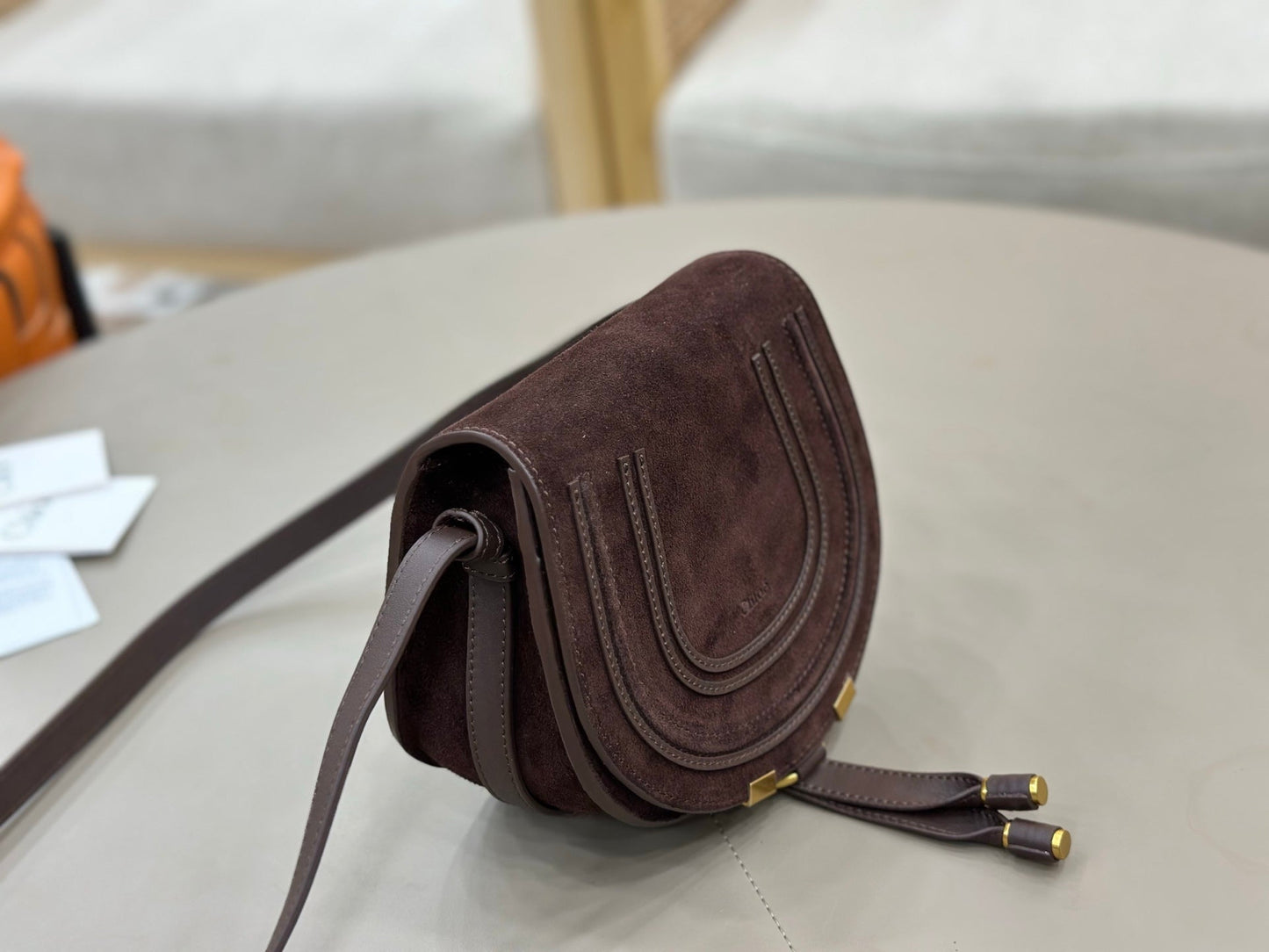 Chloe Small Marcie Saddle Bag Brown - Red Suede 281236