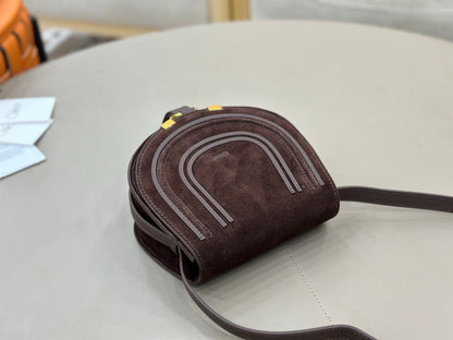 Chloe Small Marcie Saddle Bag Brown - Red Suede 281236