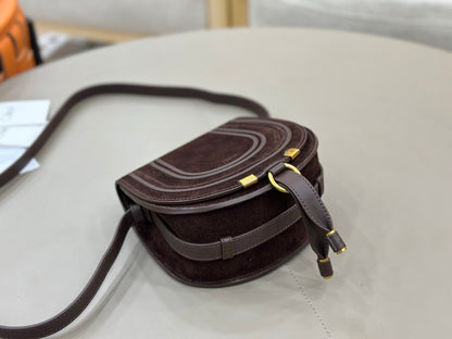 Chloe Small Marcie Saddle Bag Brown - Red Suede 281236