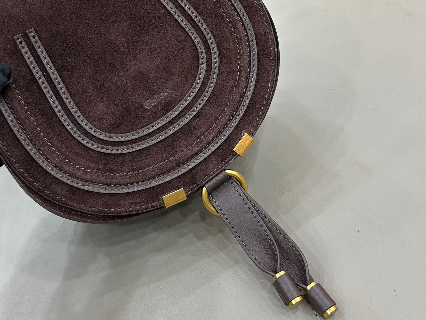 Chloe Small Marcie Saddle Bag Brown - Red Suede 281236