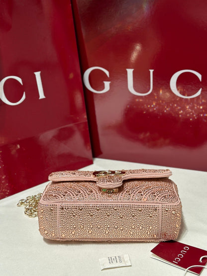 GG Marmont Crystals Small Shoulder Bag Pink Leather