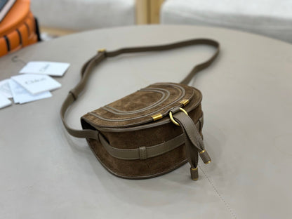 Chloe Small Marcie Saddle Bag Dark Brown Suede 281229