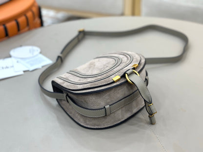 Chloe Small Marcie Saddle Bag Grey Suede 281224