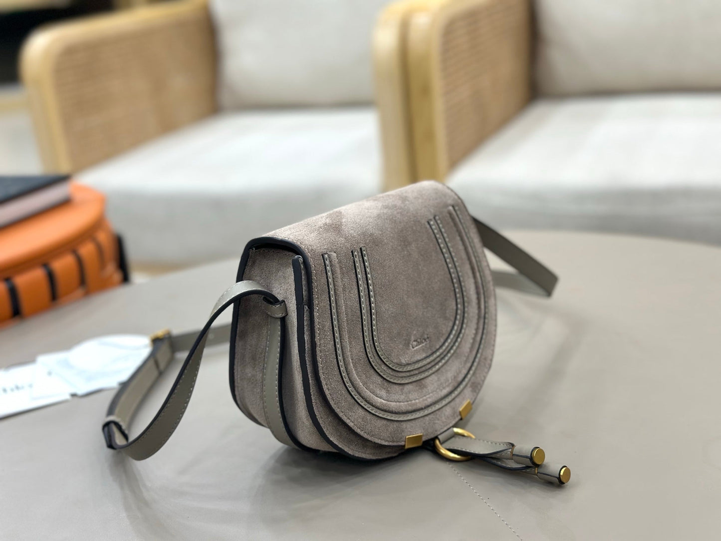 Chloe Small Marcie Saddle Bag Grey Suede 281224