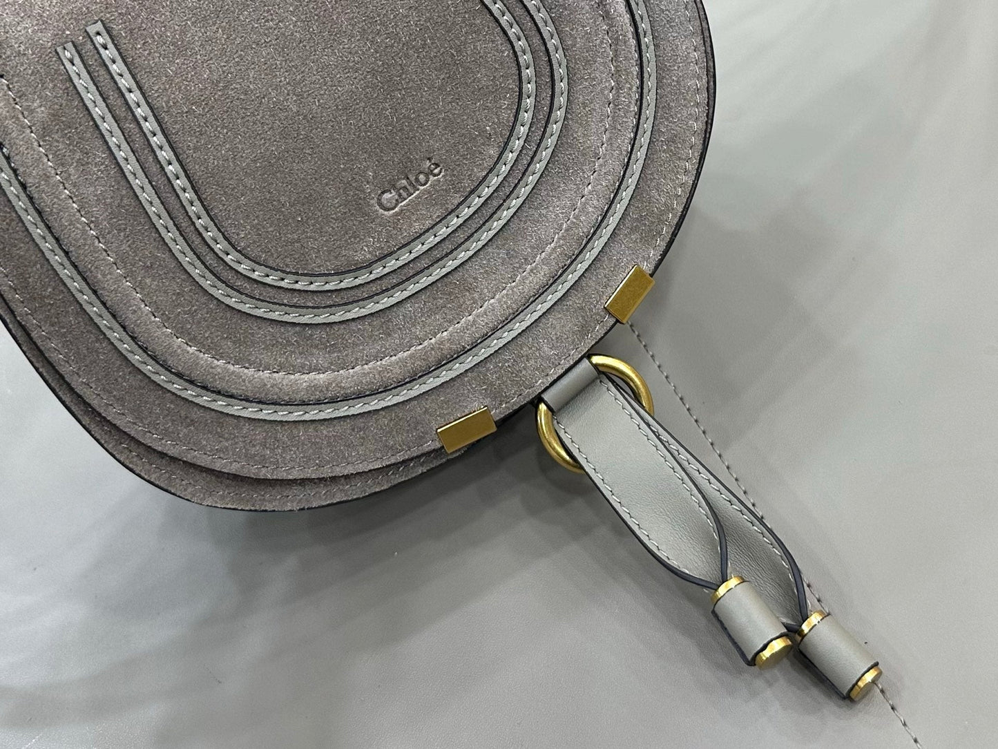 Chloe Small Marcie Saddle Bag Grey Suede 281224