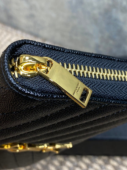 YSL Zippy Long Wallet Black Caviar Cowhide GHW