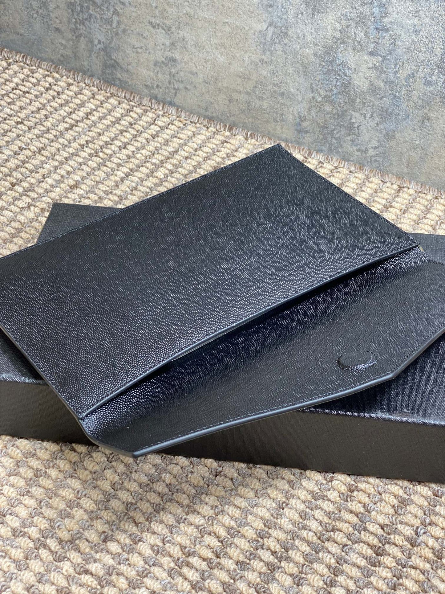 YSL 22s Uptown Pouch Clutch Bag Black Cowhide Sliver HW
