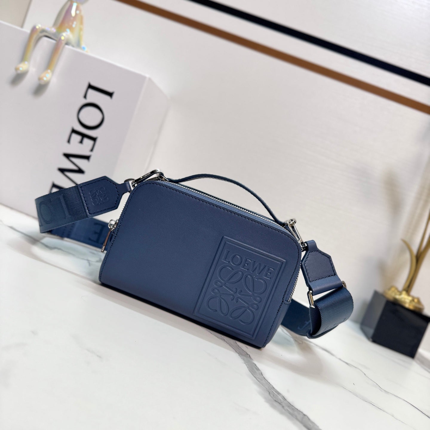 Loewe Mini Crossbody Camera Bag Navy Blue Calfskin