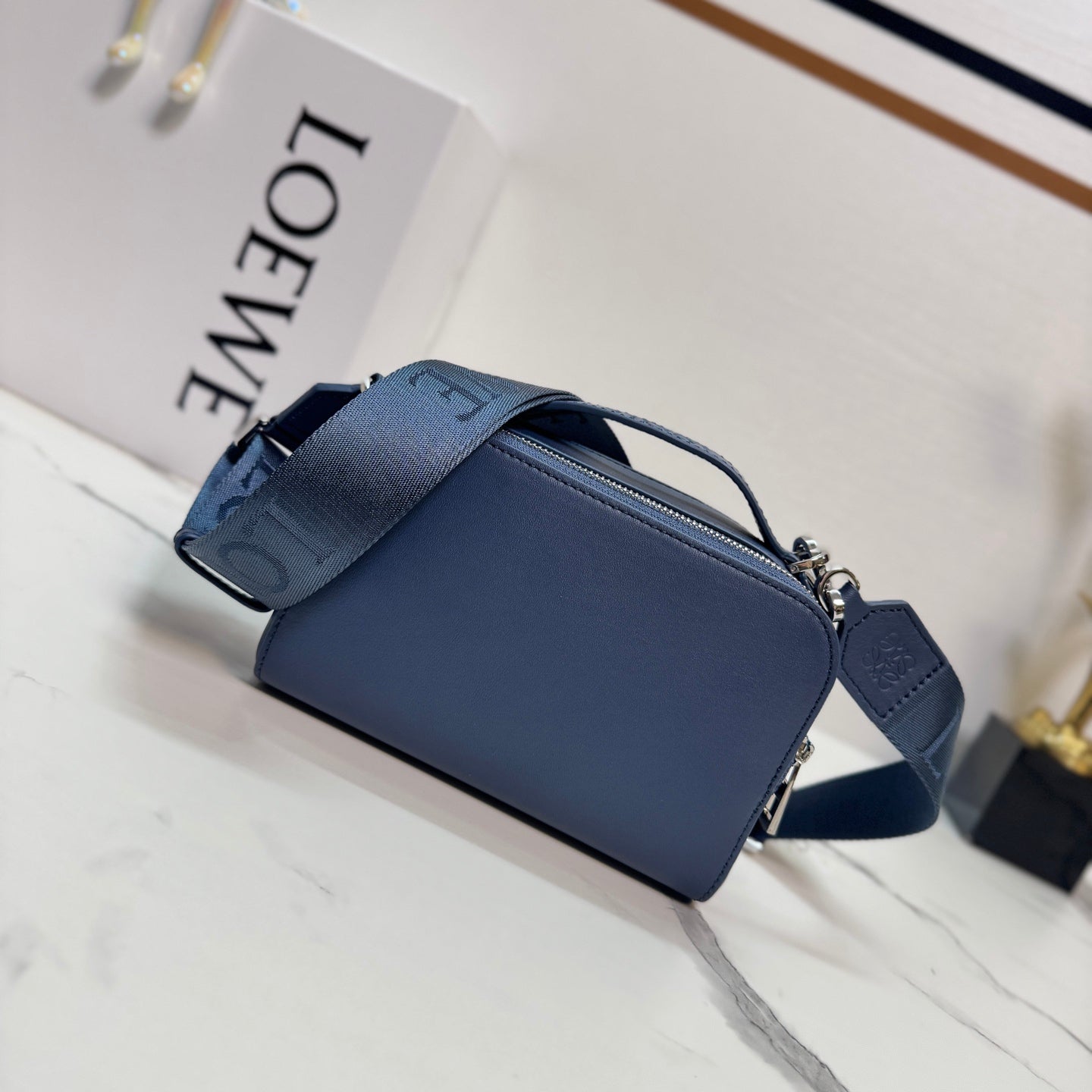 Loewe Mini Crossbody Camera Bag Navy Blue Calfskin