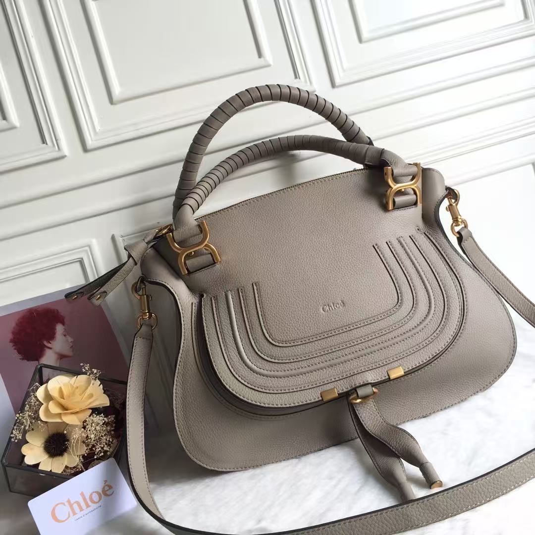 Chloe Marcie Bag Taupe Grained Leather