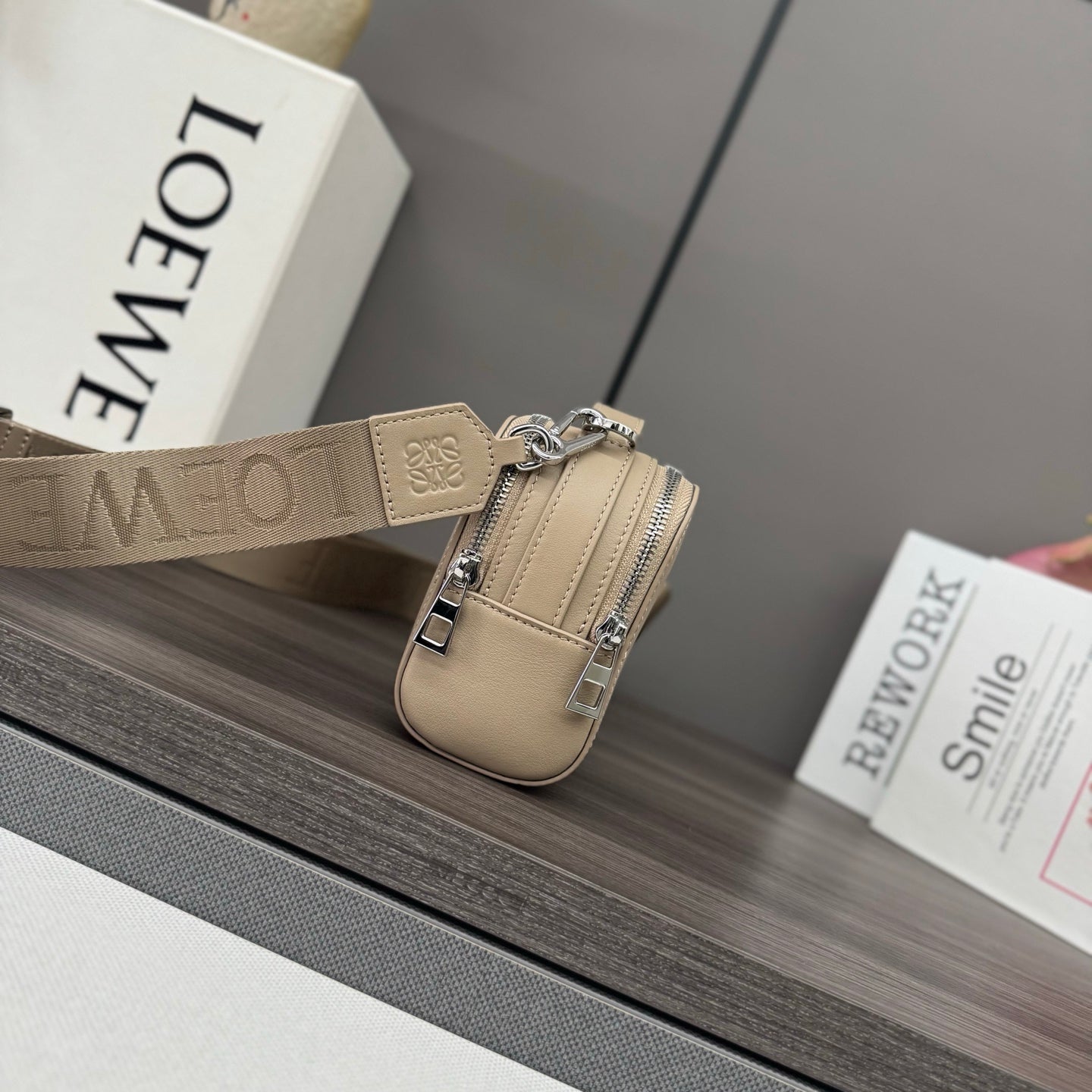 Loewe Mini Crossbody Camera Bag Light Taupe Calfskin