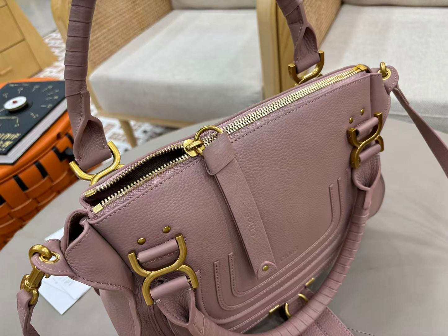 Chloe Marcie Bag Muted Pink Grain Leather