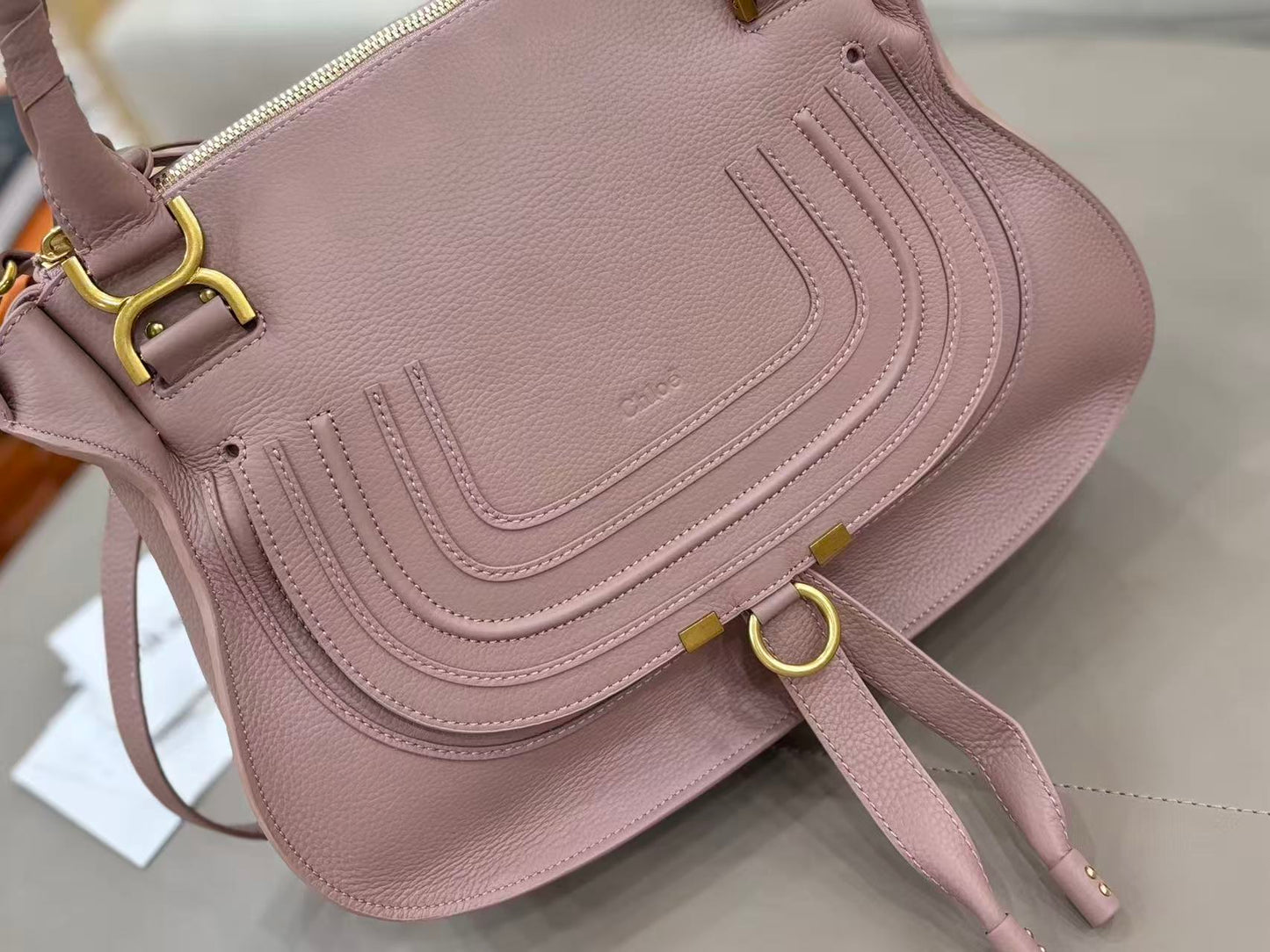 Chloe Marcie Bag Muted Pink Grain Leather