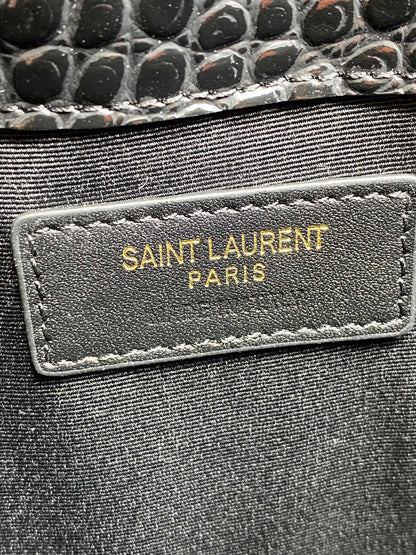 YSL 22s Uptown Pouch Clutch Bag Black Croc Embossed Leather GHW