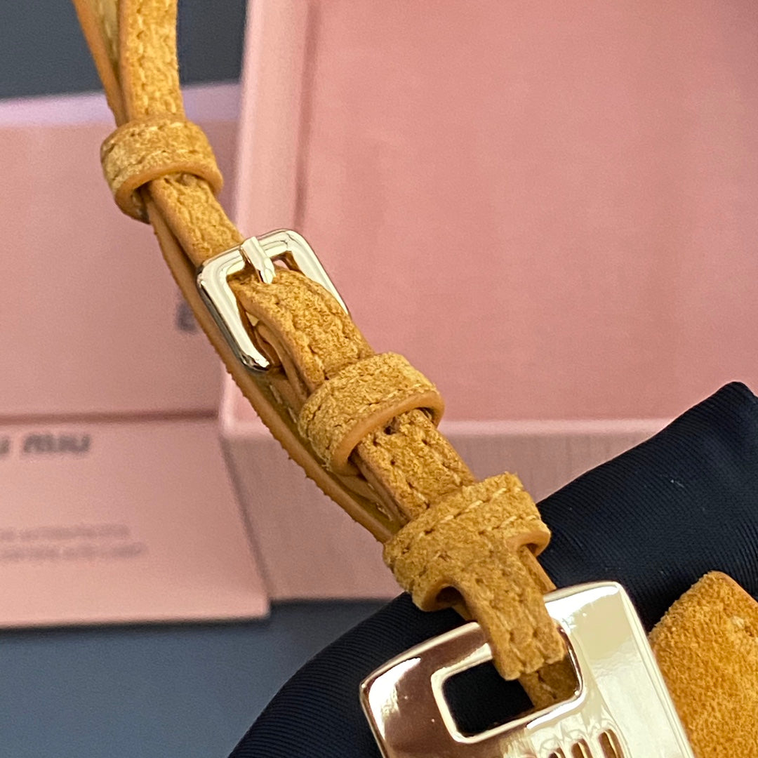 Leather Bag Charm With Key Yellow Orange Suede 240341
