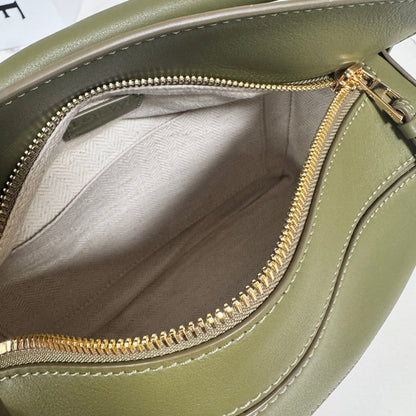 Small Puzzle Bag Olive Green Calfskin Brown Suede