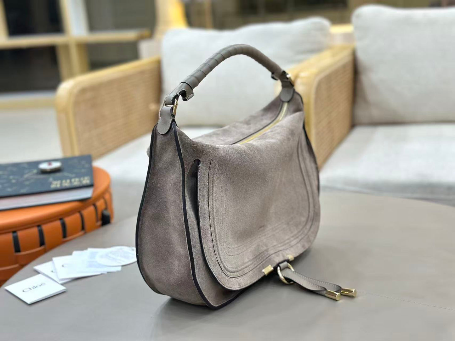Chloe 26s Marcie Suede Shoulder Bag Grey Suede