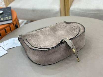Chloe 26s Marcie Suede Shoulder Bag Grey Suede