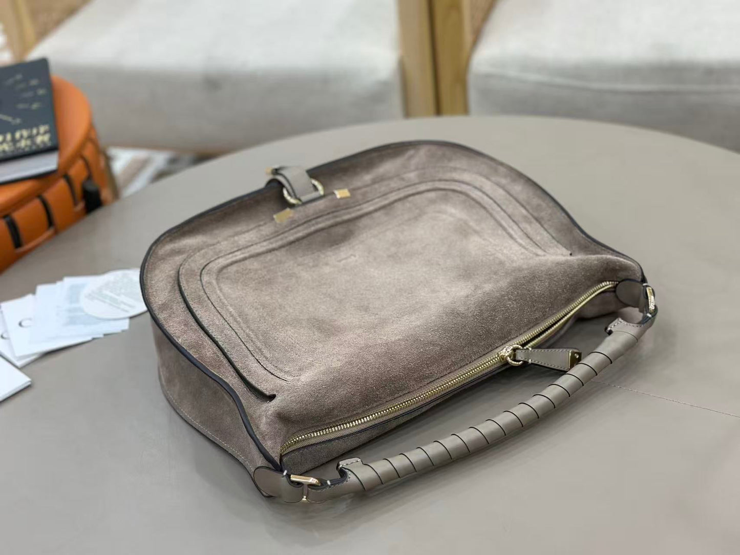 Chloe 26s Marcie Suede Shoulder Bag Grey Suede