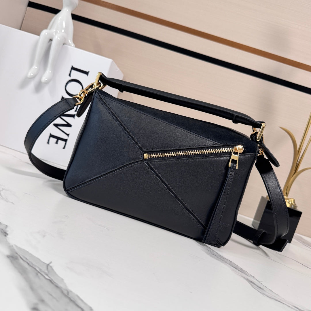 Small Puzzle Bag Black Calfskin Suede