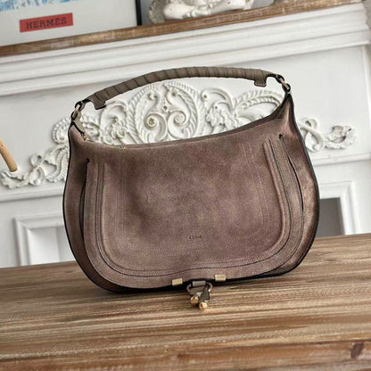 Chloe 26s Marcie Suede Shoulder Bag Taupe Suede